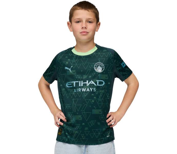Manchester City 25/26 Fourth JR matchtröja, Green Terrain, Barn, 152