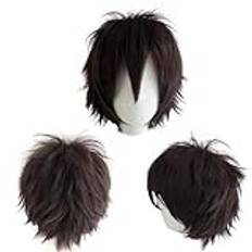 Dcbaboo peruk brun peruk halloween kvinnor brun peruk 30 cm peruker mörkbrun kort peruk män cosplay anime peruk slät syntetiskt hår kostym party karneval peruk med lugg