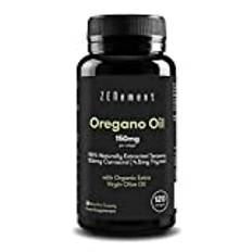 Zenement | Oreganoolja, 150 mg, 120 Kapslar | med spansk extra jungfruolja | 106 mg carvacrol och 4,5 mg tymol per kapsel | 100% naturliga ingredienser. Inga tillsatser, fri från soja