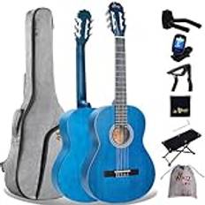 Winzz Klassisk gitarr 4/4 vuxna, klassisk gitarr för nybörjare 9 tum, blå
