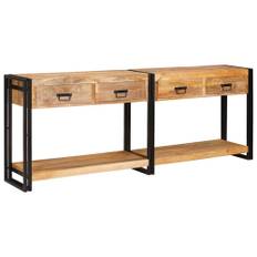 Konsolbord 2 pcs Brun 200 x 33 x 75 cm Massivt grovt mangoträ