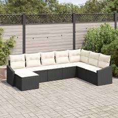 vidaXL Have Spisebordssæt med pude med opbevaring 8 pcs Sort, Creme
