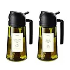 TrendPlain Oljesprayflaska 470ml - 2-i-1 Oljespray och Dispenser med Ljuskydd för Kök, Airfryer, Sallader och Vinäger - 2 Svarta