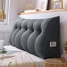 Bekväm läsning ryggstöd kudde stor triangulär kil positionering kudde stöd ländrygg kudde sänggavel kuddöverdrag avtagbart linne bomullstyg (storlek: 120 x 50 x 20 cm Färg: grå)