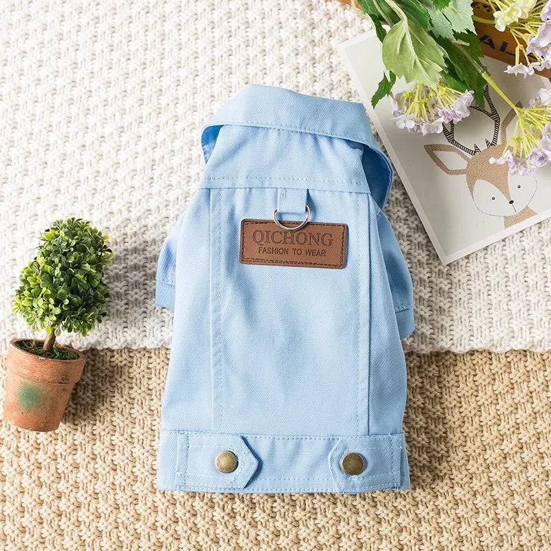 Pet Denim Jacket with Leash Holes — Lightweight Spring & Autumn Dog & Cat Clothes - Blue / XL (XL)