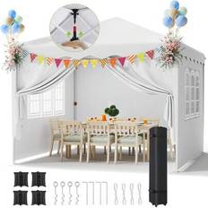 Pop up paviljong 3x3, hopfällbar paviljong med ett tryck, vattentät, stabil, 420D Oxford trädgårdstält med 4 sidopaneler, partytält UV-skydd 50+, träd - Vitt