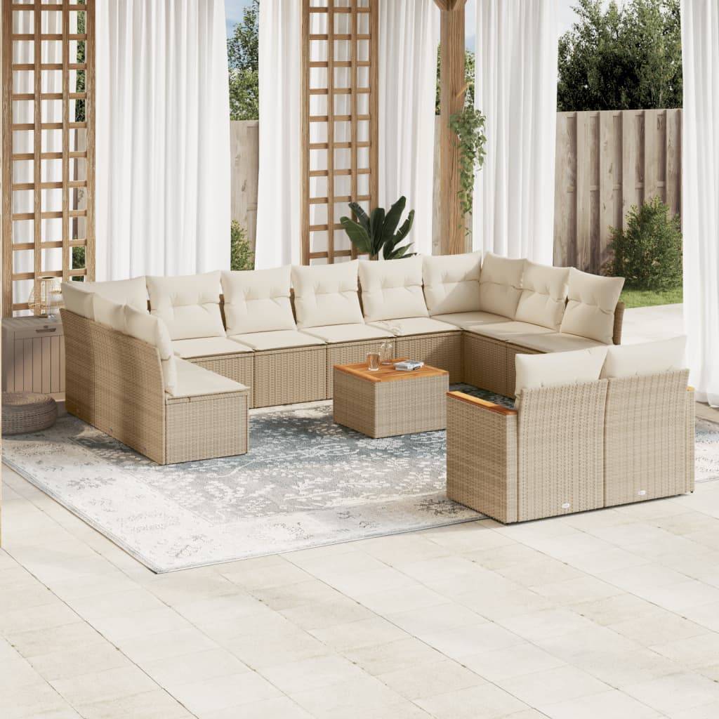 Sofasæt Til Haven 12 Dele Med Hynder Polyrattan - beige og cremefarvet / Med bord