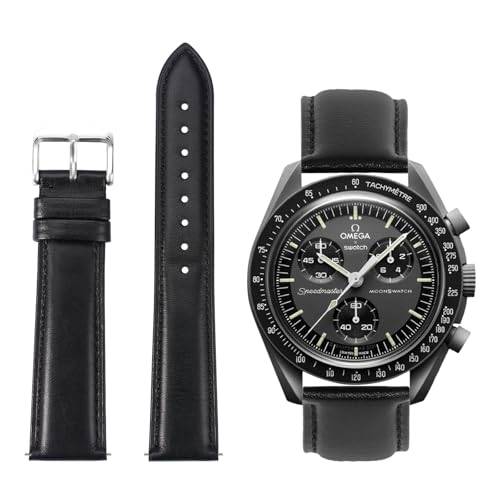 TStrap Leder Moonswatch Swatch Armband – Schwarz kalbsleder Omega Swatch Lederarmband Ersatz – Echtleder Uhrenarmband 20mm Moonwatch fur Herren Damen