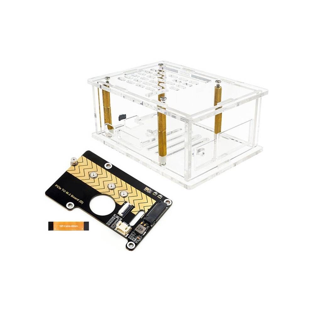 For Raspberry Pi 5 Acrylic Case +M.2 SSD Expansion Board for PoE M.2 HAT+ (B) & PCIe to M.2 Board (D) Case