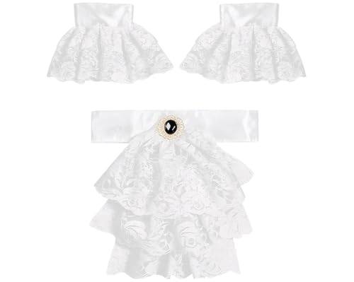YQVGFBY Jabot aus Spitze, mit 2 Manschetten,Weiß, Adelige Adelige Vampirin Steampunk Gothic Kostüm Accessoire, Fasching, Halloween, Mottoparty