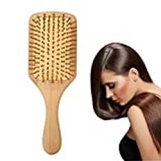 Bambu paddel hårborste hårmassageborste trä antistatisk hårborste trasslar ut hårborste miljövänlig naturlig trä bambu luftpaddel reda ut hårborste för kvinnor barn män (rektangel)