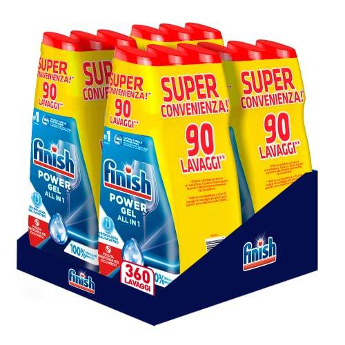 Finish Powergel flytande diskmedel, multiaction, 100 procent rätter mer skyddade, 360 tvättar, 12 paket med 30 tvättar, flerfärgad, 600 ml (paket med 12)