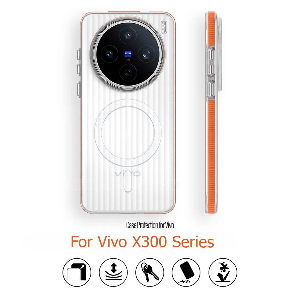 Minimalism Fashion Translucent Corrugated Stripe Slim Case For Vivo X300 Ultra X200 S/Pro Ultra Magnetic Charge Shockproof Cover