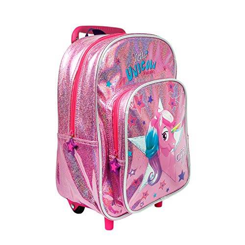 PERLETTI Kabinväska Ryggsäck Barn 2/5 År - Rosa Silver Backpack med Stora Fack - Dagväska för Små Barn Förskola Resväska - Junior Väska med Reflexer - 32x23x15 cm (Enhörning)