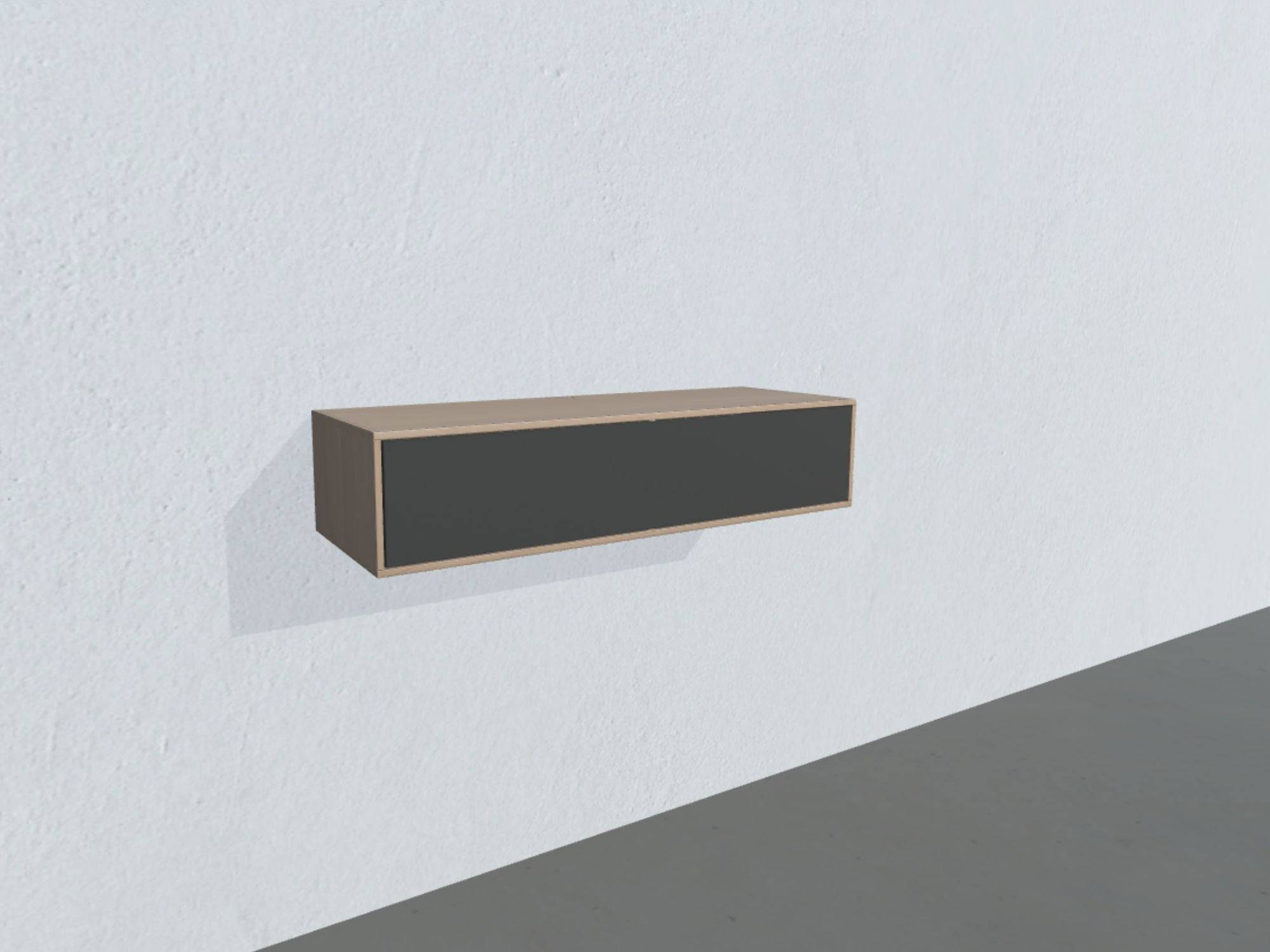Square Classic TV-bord - opstilling 100 (massiv træ korpus, naturolieret eg massiv korpus, mørkegrå stofklap, dybde: 34 cm)