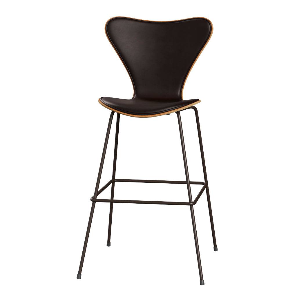 Fritz Hansen - 3197 høj barstol, naturfiner og forsidepolstret i Grace læder Kirsebær - Mørk brun læder - Brown Bronze stel - Jacobsen Plus