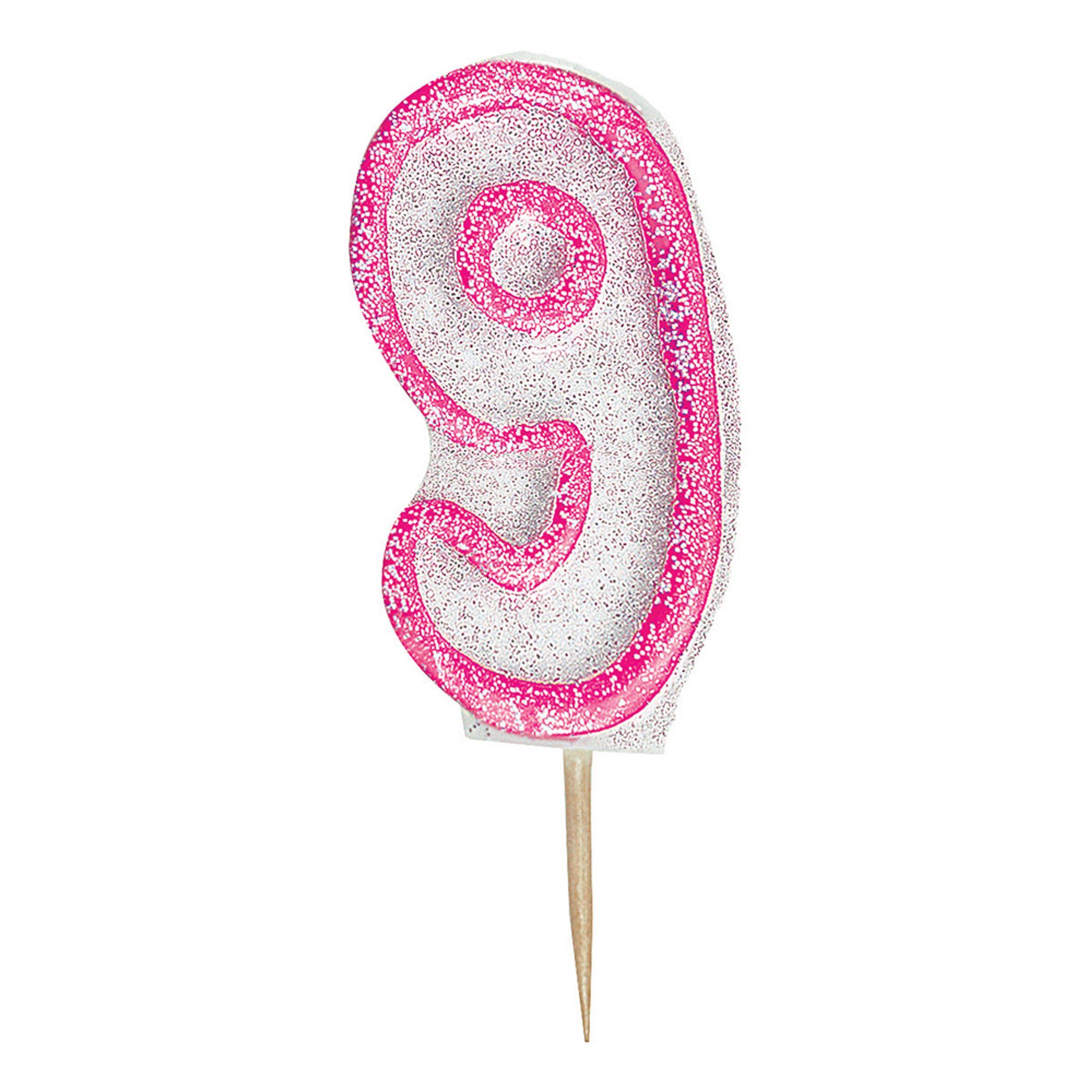 Kagelys Glitter Lyserød - Tallet 9