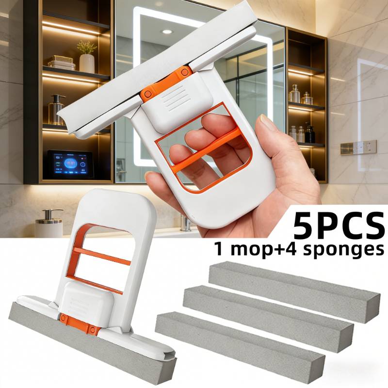 5pcs (1+4 Refills) Mini Multi- Floor Mop System With Sponge Heads - Suitable For Kitchen, Bathroom, Glass Floors, Car Cleaning - Plastic Mop Heads For, Floors, Compact For Use - Replacement Refills
