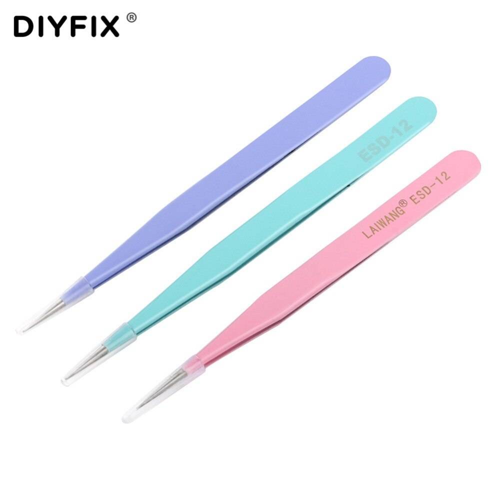 Diyfix ögonfransförlängning rak pincett pincett i rostfritt stål för nagelkonst smycken diy ädelstensdekor plocka handverktyg - Lila