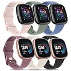 Tobfit 6 stycken armband för Fitbit Sense 2 armband Fitbit Versa 4 armband kvinnor män, silikon sport ersättningsarmband för Fitbit Versa 3 armband/Fitbit Sense armband