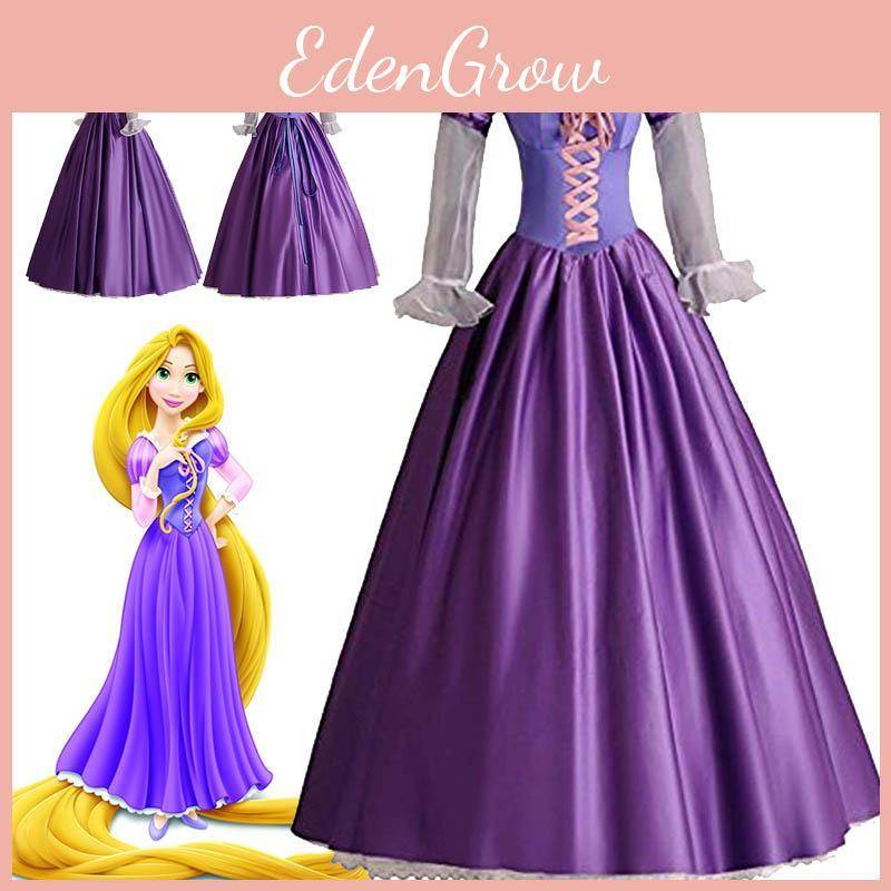 Stylish Adult Rapunzel Fancy Dress Cosplay Costume With Puff Sleeves And Lace Hemline cm blue
