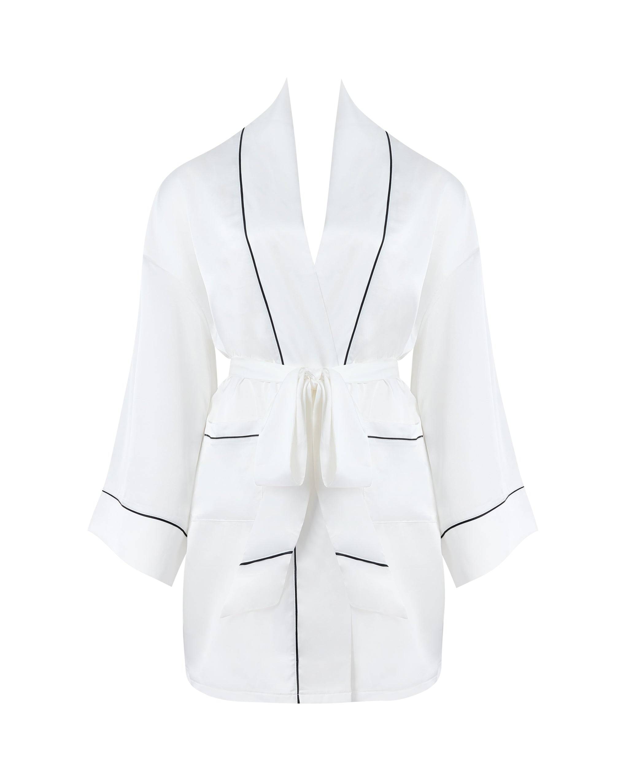 Bluebella Lydia Satin Kimono Cream/Black - L - Ivory
