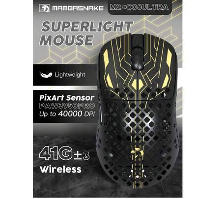 MAMBASNAKE M2 trådlös spelmus, lättviktig kolfiberdesign, endast 41 g, PAW3395PRO-chip, 40 000 DPI, Omron 100 miljoner klicklivslängd, 3 lägen: Trådbu - Multifärgad (svart,Vit)