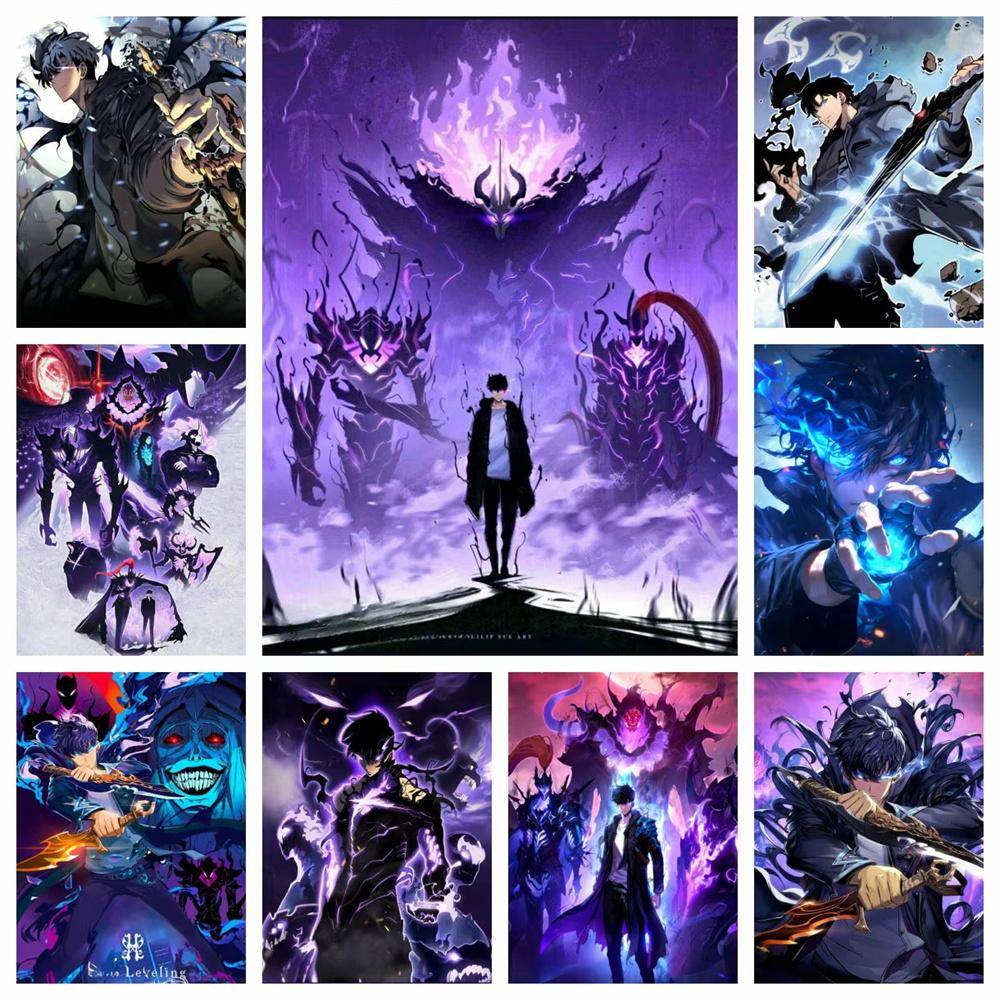 Solo Leveling Anime Full Rund Borr Diamantmålning Konst Sung Jinwoo Myrkungen Mosaik Hantverk Heminredning Ramlös