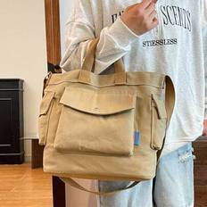 Canvas Material Solid Color Large Capacity Multi-Pocket Women's Autumn/Winter Handbag Tote Bag - Khaki