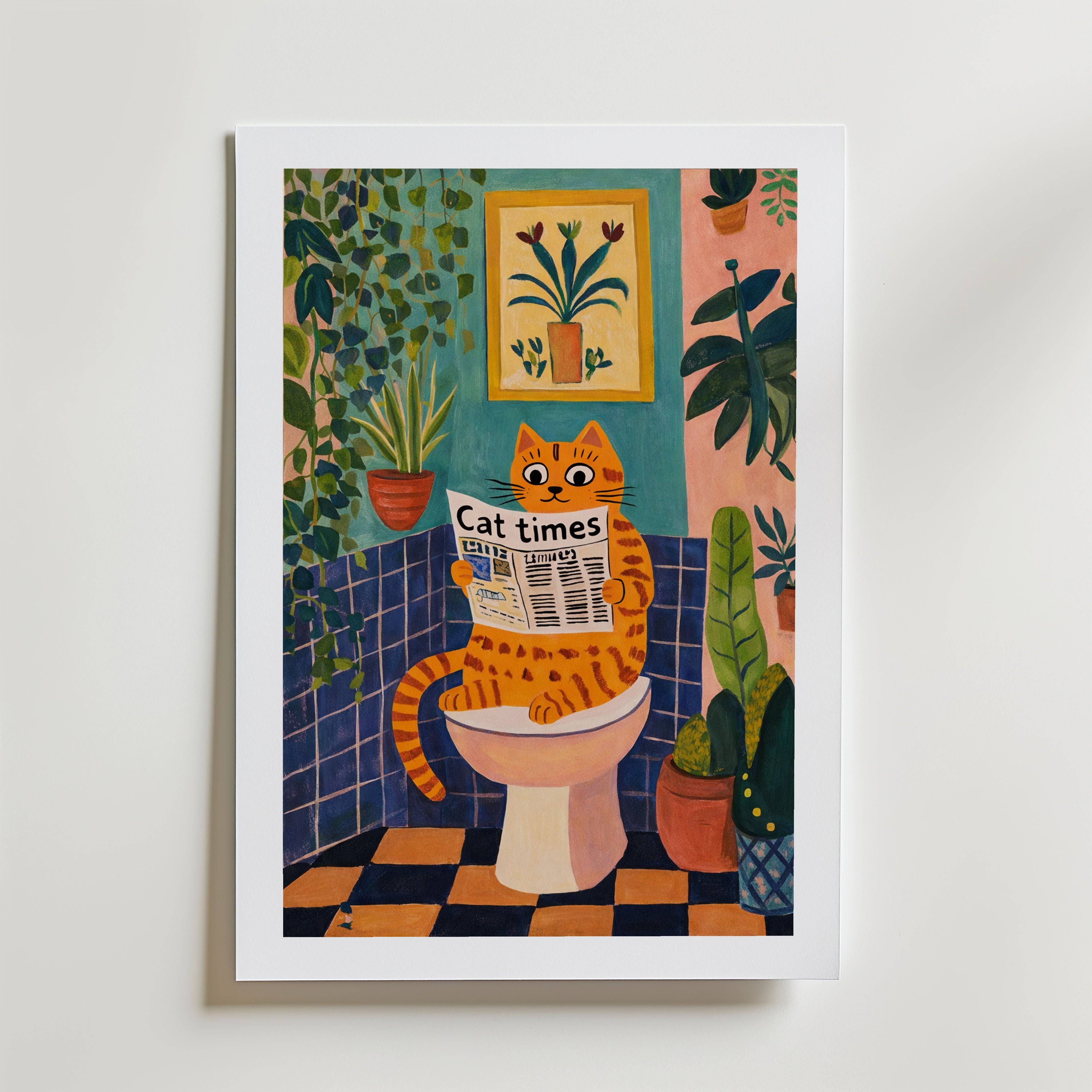 Cat Times Bathroom Ritual Poster - Fine Art Poster 100x140 cm Med passepartout