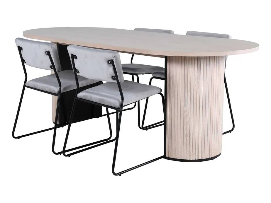 Venture Design Bianca & Kenth spisegruppe Grå/natur 4 stole og borde 200 x 90 cm