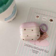 Lila randigt stjärnmönster hörlursfodral + upphängningsring kompatibelt med Apple Pro 3/Pro 2/Pro/4/3/2 - Mauve Lila (AirPods1/2,AirPods Pro,AirPods 3,AirPods Pro (2nd generation),AirPods 4,AirPods Pro3)