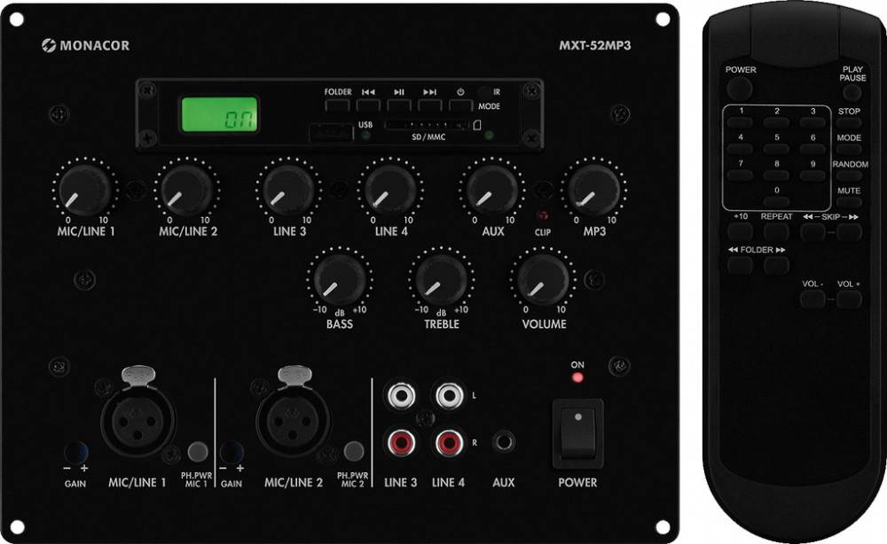 MONACOR MXT-52MP3 Mischpult mit integriertem MP3-Spieler