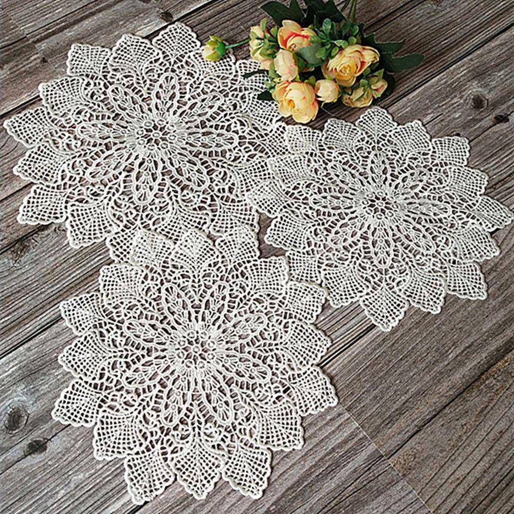 Hollow Handmade Embroidery Flower Crochet Lace Tablecloth Placemat Doily Pad Coaster