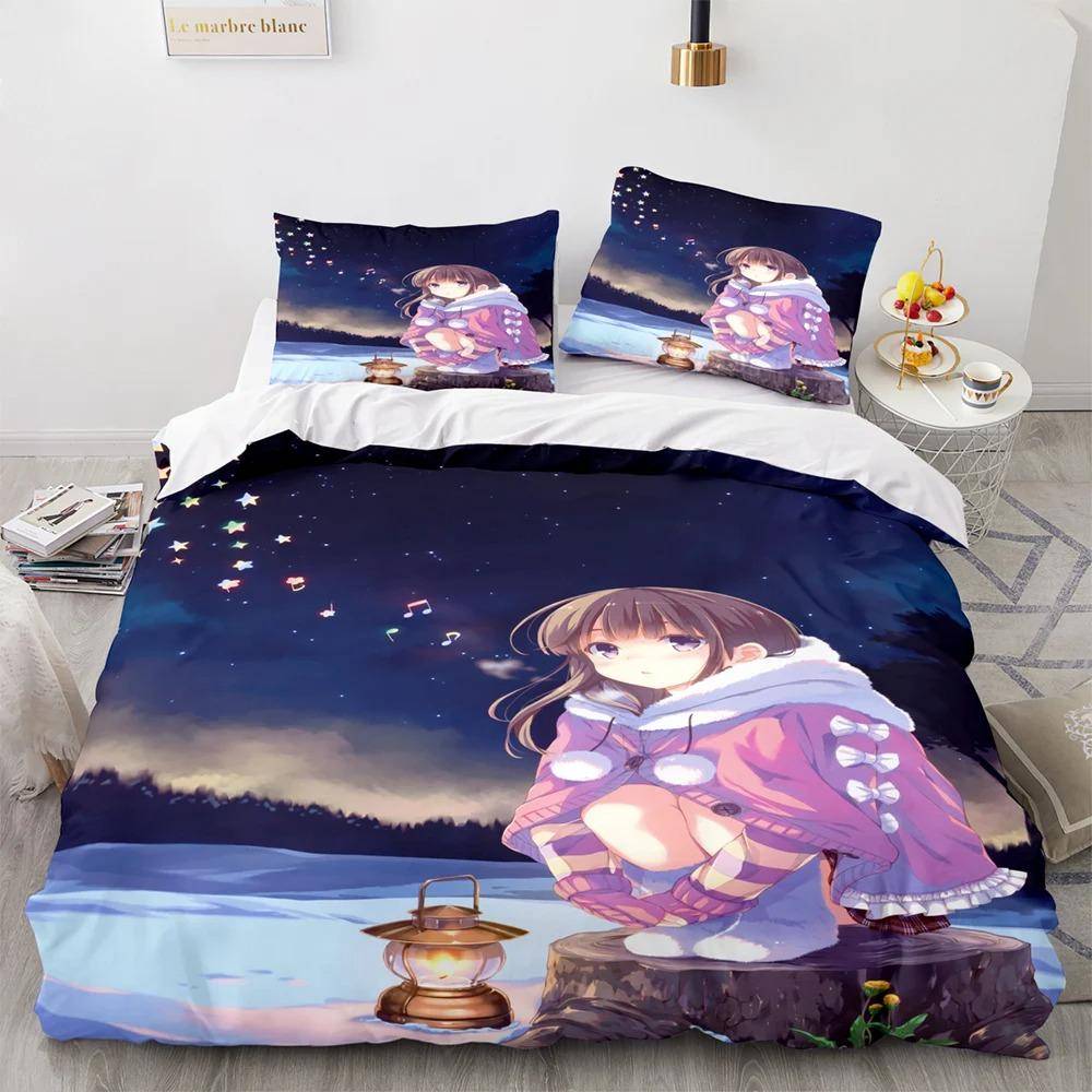 Anime Kawaii Sexig Tjej Sängkläder Set Pojkar Flickor Twin Queen Storlek Påslakan Örngott Säng Barn Vuxen Mode Hemtextil 70x133cm 2pcs