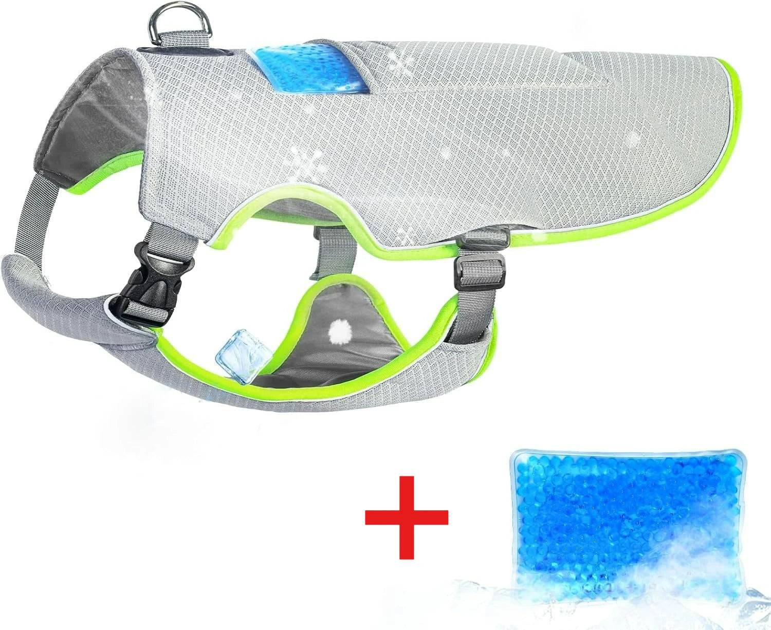 Breathable Mesh Dog Cooling Jacket with Ice Pack & Sun Protection — All Sizes - Green Gray / XXL (XXL)