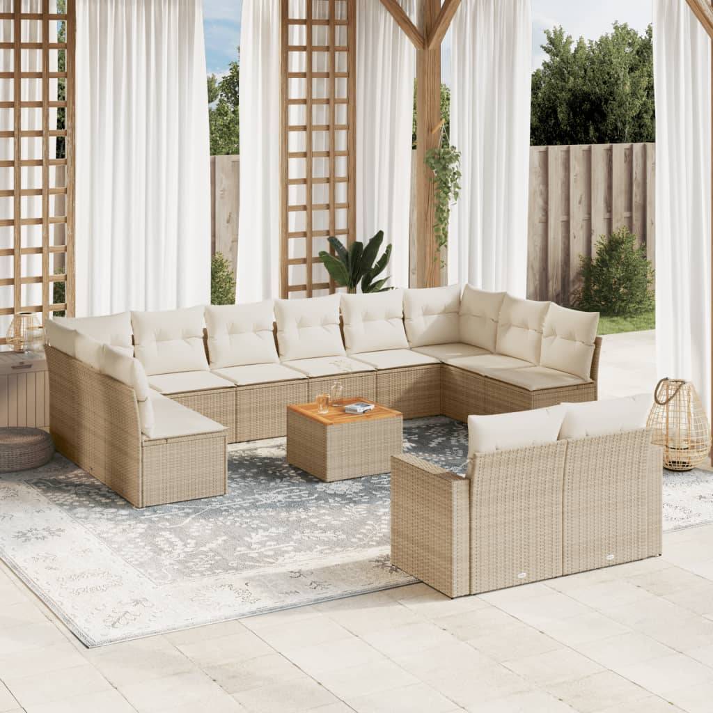 Spisebordssæt Til Haven 13 Dele Med Hynder Polyrattan - beige og cremefarvet