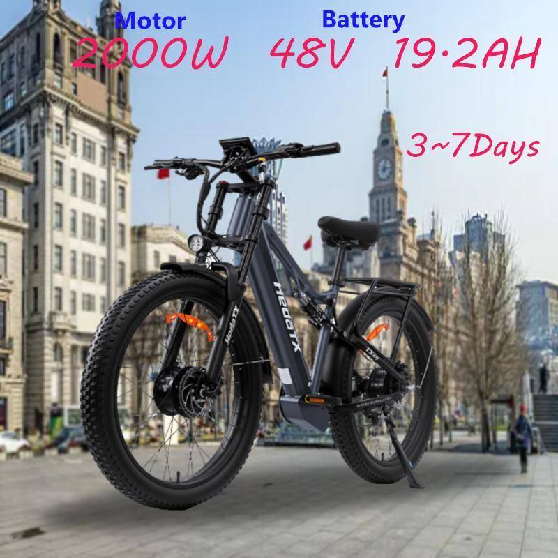 Ny TX29 2000W Dubbelmotor Elcykel 48V 19,2AH Batteri Aluminiumlegering Stötdämpande Ram 27,5-tums Däck Stadscykel Ebike svart