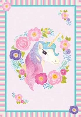 Barnmatta - Unicorn Flowers (rosa) (Storlek: 120 x 170 cm)