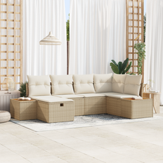 6 Piece Garden Sofa Set with Cushions Beige Poly Rattan