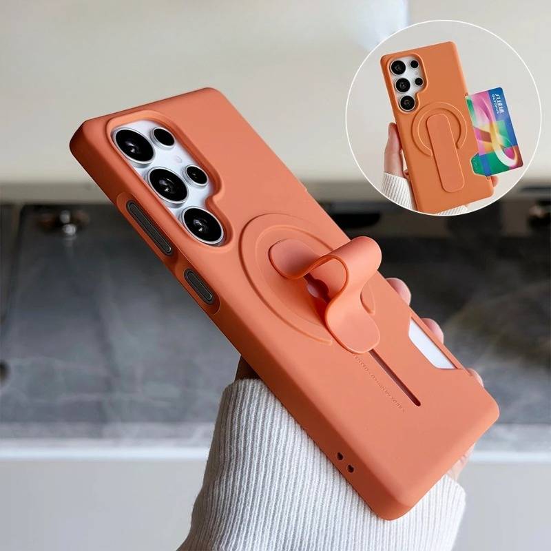 Push Pull Ring Holder Card Slot For Magsafe Magnetic Case For Samsung Galaxy S25 S24 Plus Ultra Shockproof Wallet Plastic Cover