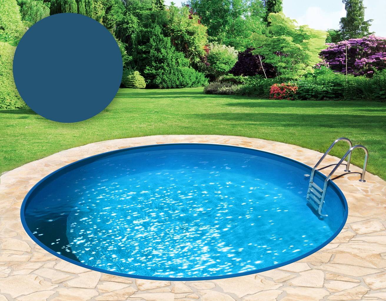 Poolfolie Rund Ø 350 x 135 cm - Adriablau, Stärke 0,6 mm / mit Einhängebiese P1