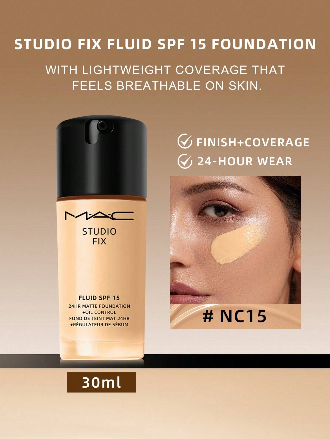 MAC Studio Fix Foundation | 24H Matt Oljekontroll, NC11 30ml NC15