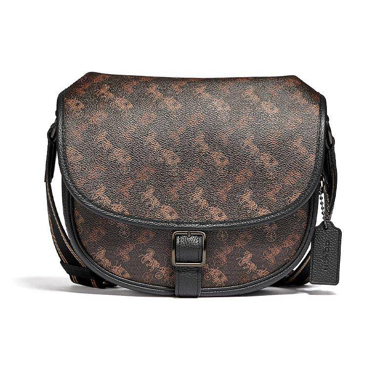 Coach Horse And Carriage Print Striped Canvas And Leather Crossbody Bag Medium Men bags Black-Copper Truffle-Brown C5383-JIA7U Basic Set (Bag+Dust Bag)