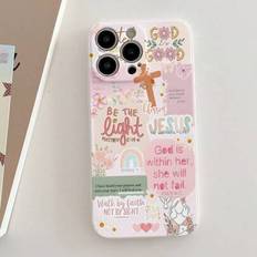 Religiöst 1-pack beige rakt kantat telefonskal med fallskydd och Love Tag-mönster, kompatibelt med Apple/Redmi/VIVO/OPPO (Multi-size)