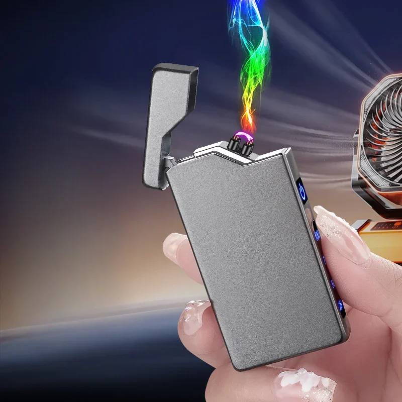 Type-C Fast Charging Windproof Metal Lighter USB LED Power Double Arc Lighter Rechargeable Digital Display Touch Sensor Lighters