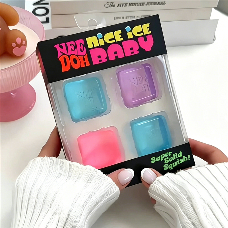 New Needoh Nice Ice Baby Fidget Cube Set 4 Pack Super Solid Squish Sensory Toys Non-toxic Squeeze Toys for ADHD and Autism Gift