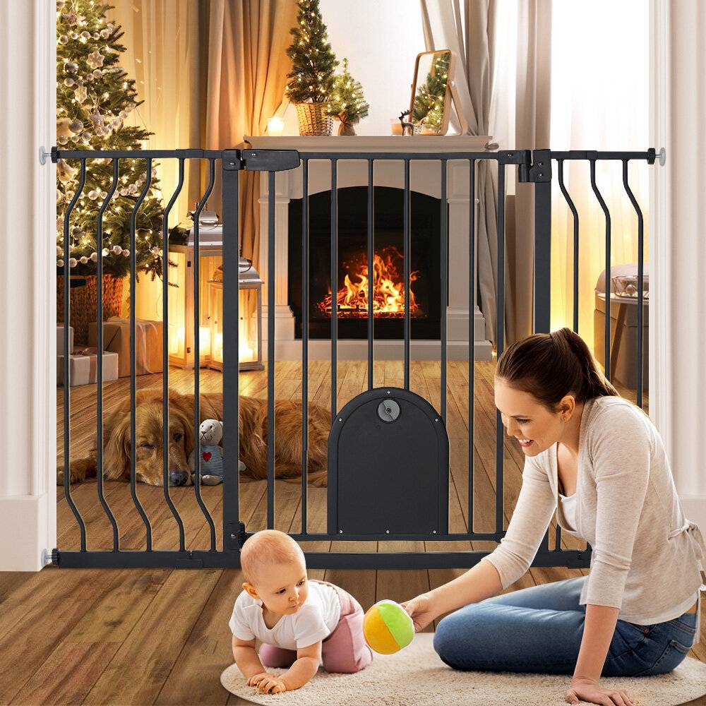 Comomy 31-45'' Extra Wide Baby Gate med Justerbar Dörr Topp av Trappor Husdjursgrind