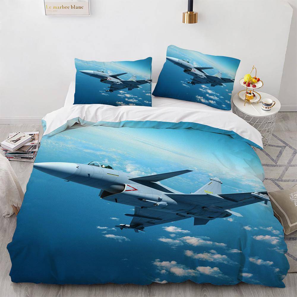 Pojke Flygplan Jaktplan Påslakan Himmelsmönster Polyester Sängklädesset för Barn Ungdom Män Grått Flygplansmönster Täcke King Size 70x133cm 2pcs