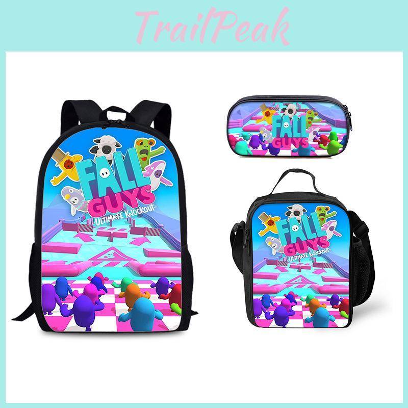 Fall Guys Theme Insulated Backpack And Pencil Bag Set For Students And Casual Use